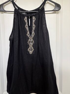 INC International Concepts Black Halter Tank with Beaded Front Trim